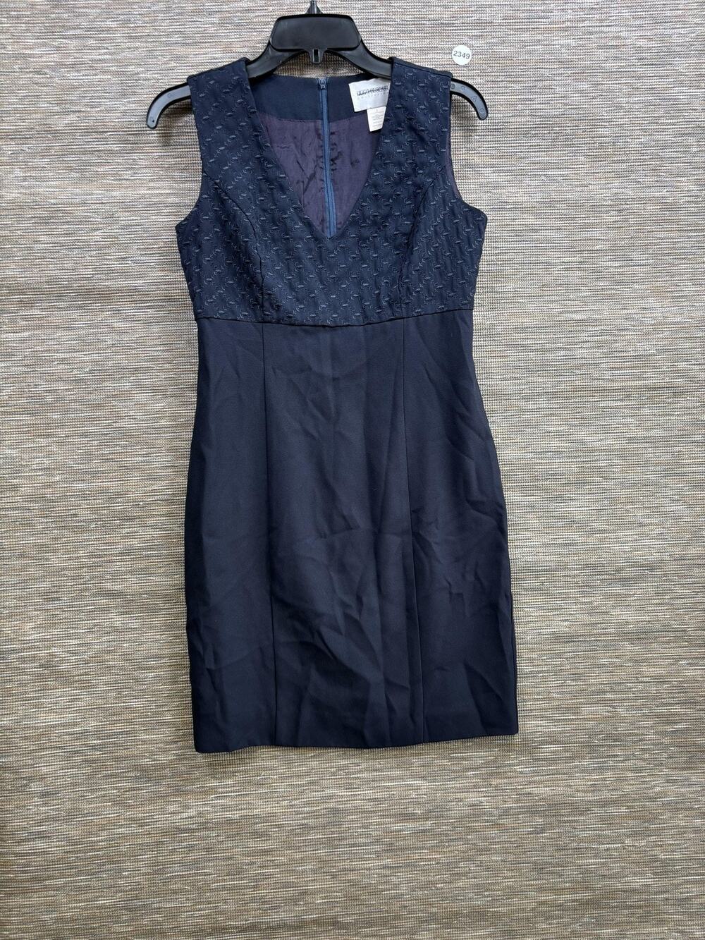 Hugo Buscati Collection Dress Womens 2 Blue V Neck Textured Sheath Knee Length